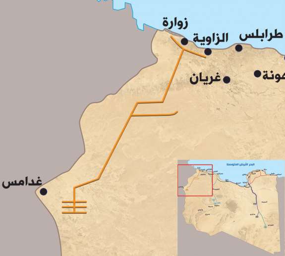 خريطة منظومة غدامس زوارة الزاوية
